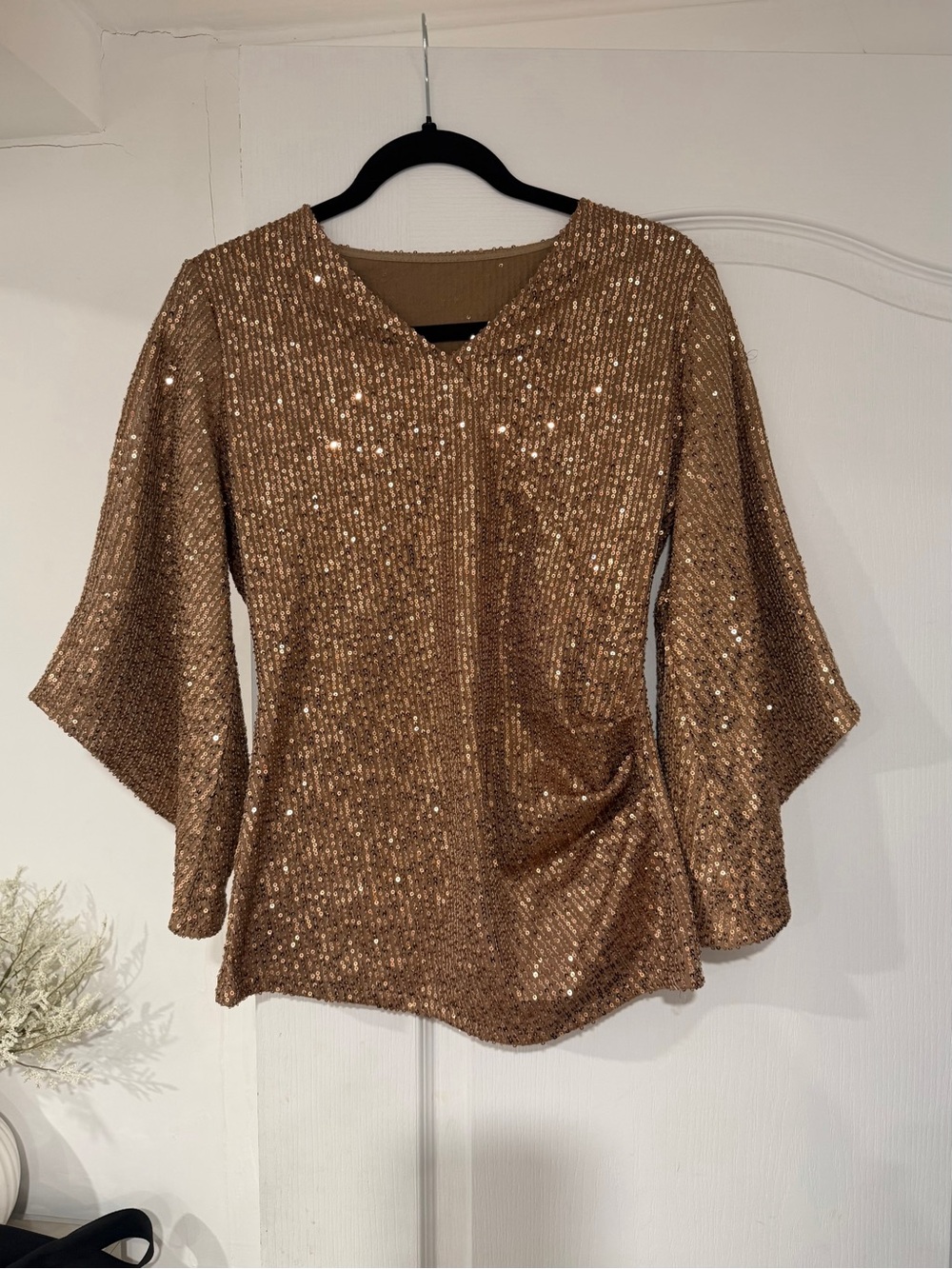 Gold Sequin V-Neck Women’s Top
